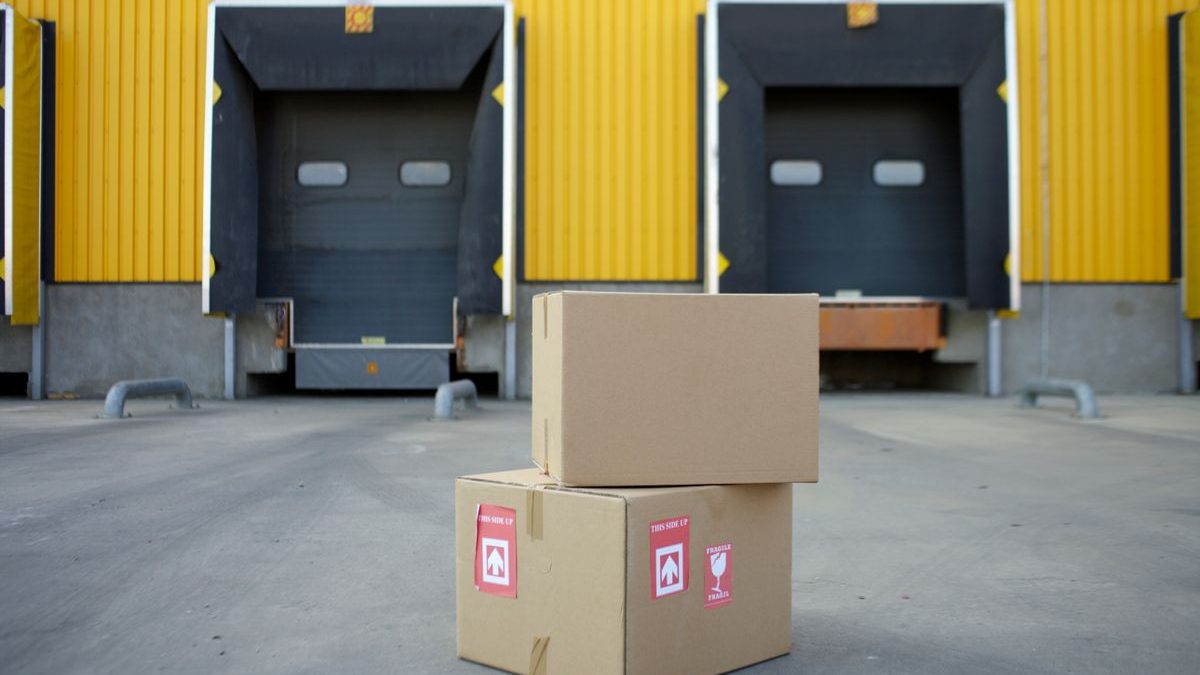 Packed motor consignments waiting at a factory dispatch dock ahead of shipment